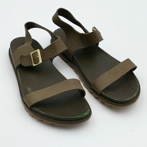 Sorel Roaming Decon olive green leather strap sandals Womans size 9